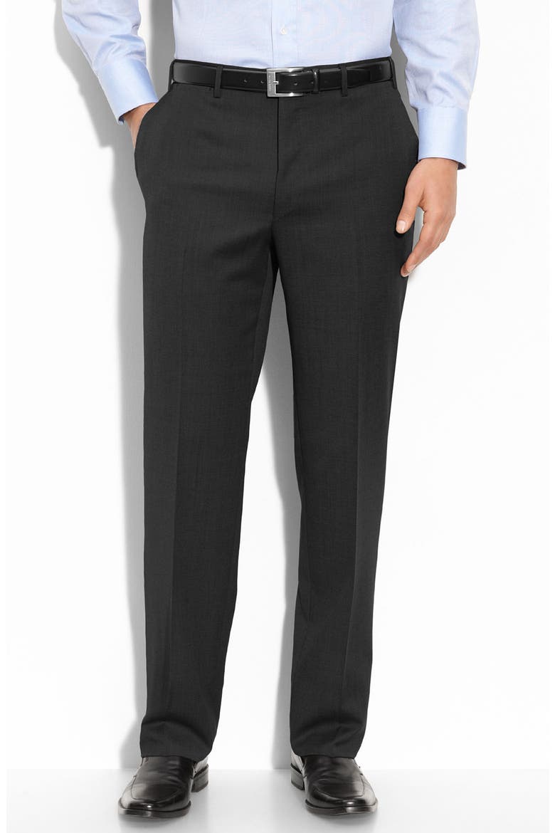 Wool Flat Front Trousers, Main, color, BLACK