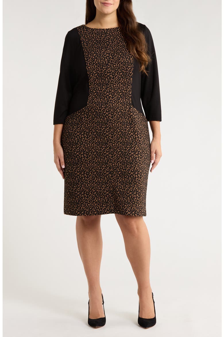 Contrast Long Sleeve Dress, Main, color, DARK CAMEL/ BLACK