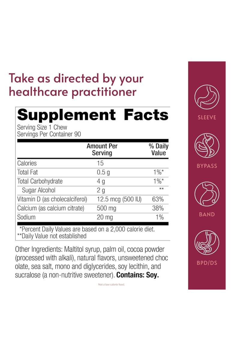 Calcium Citrate Chewy Bites 500 mg Highly Absorbable Vitamin D3 Supplement 90 Count, Alternate, color, None