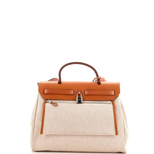 Pre-owned Hermes Hermes Herbag Zip Pegase Pop Toile And Leather 31 In Gold