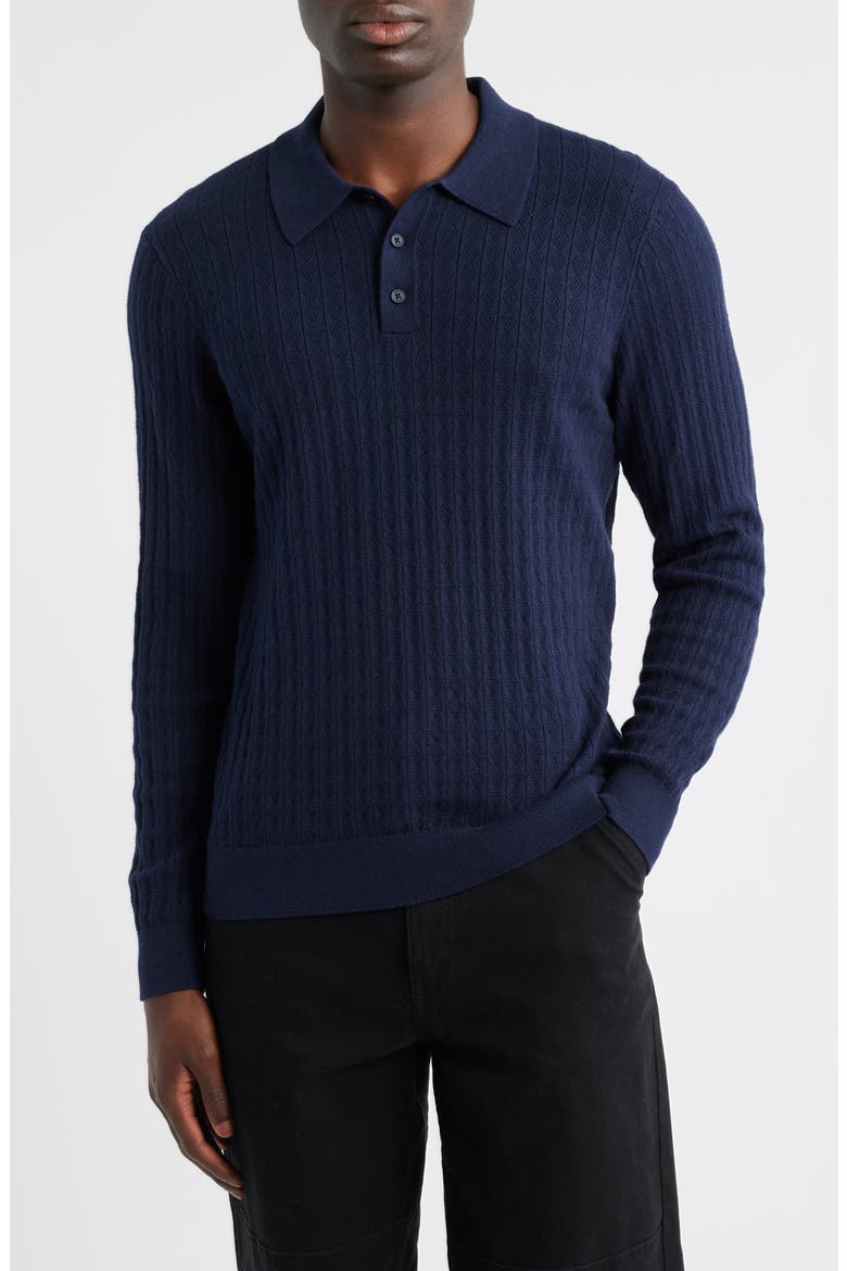 Oban Diamond Stripe Cotton & Cashmere Polo Sweater, Main, color, NAVY