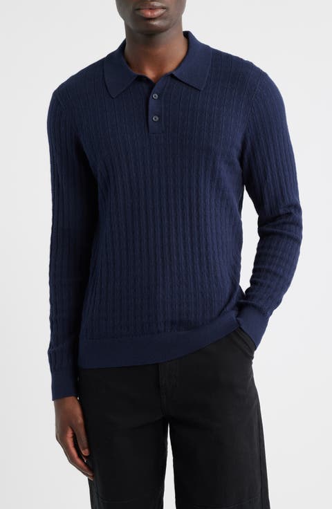 Oban Diamond Stripe Cotton & Cashmere Polo Sweater