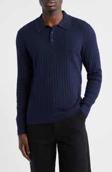 Wax London Oban Diamond Stripe Cotton & Cashmere Polo Sweater
