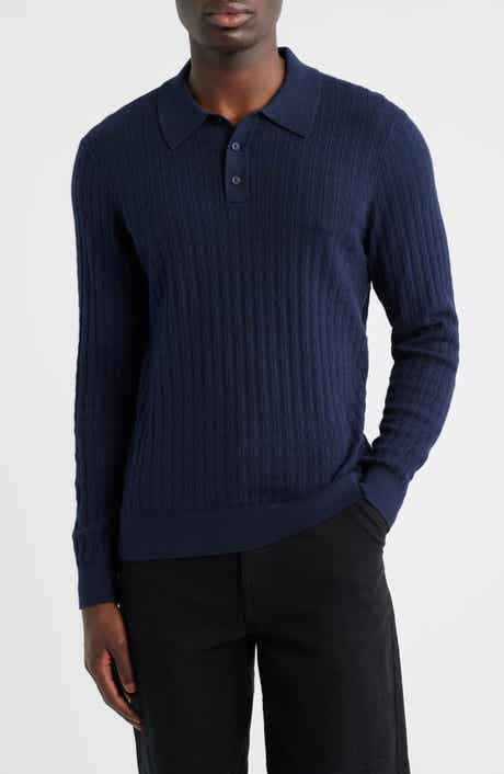 Wax London Oban Diamond Stripe Cotton & Cashmere Polo Sweater