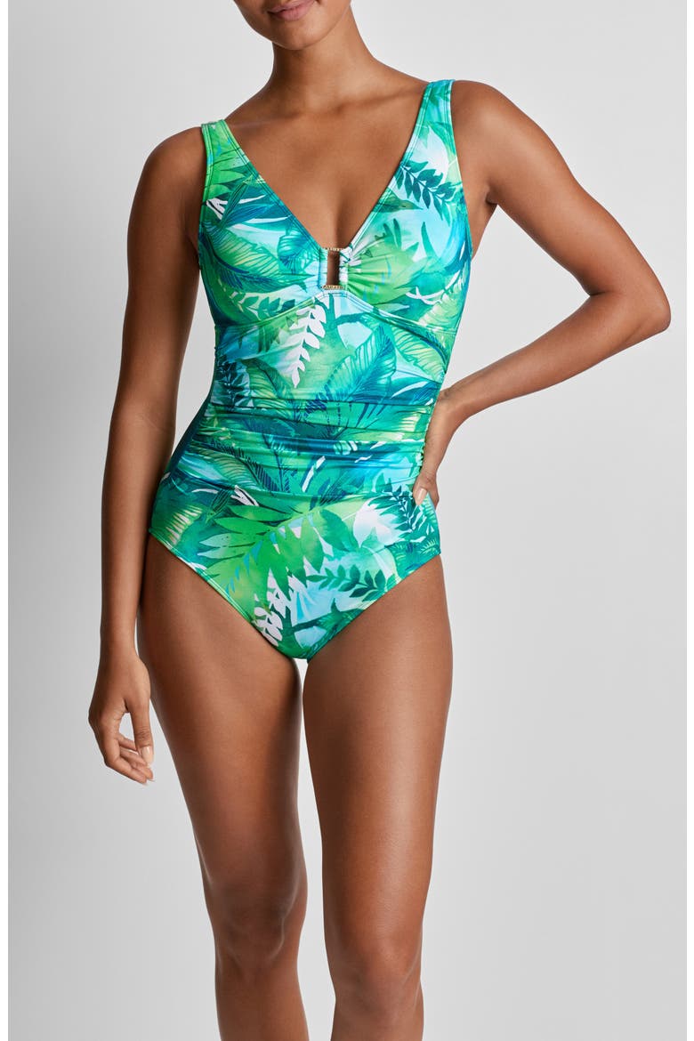 Underwire One-Piece Swimsuit, Main, color, GREEN MULTI