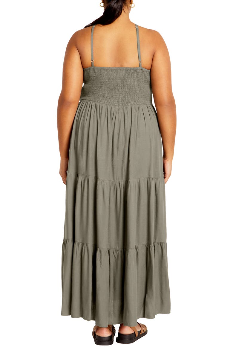Tahitian Halter Tiered Maxi Dress, Alternate, color, OLIVE