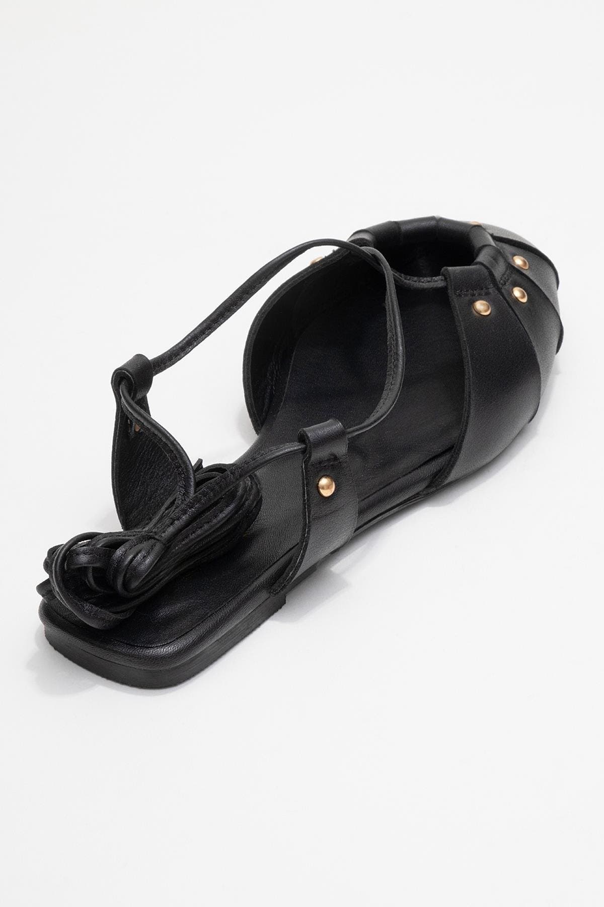 Forever & Always Shoes Daria Leather Ankle Lace-Up Sandal, Alternate, color, Black