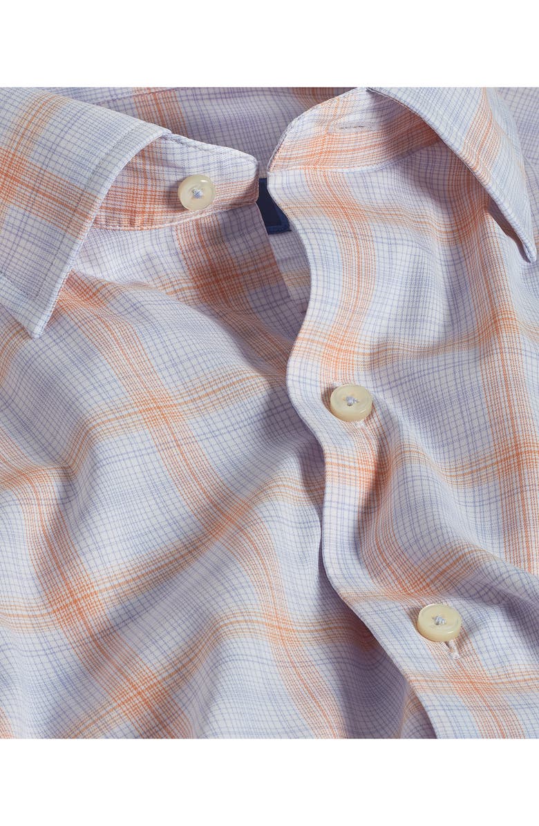 David Donahue Plaid Performance Sport Shirt, Alternate, color, Sky/ Melon