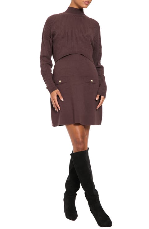 Mock Neck Long Sleeve Two-Piece Sweater Dress