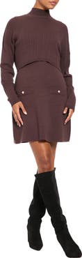London Times Mock Neck Long Sleeve Two-Piece Sweater Dress