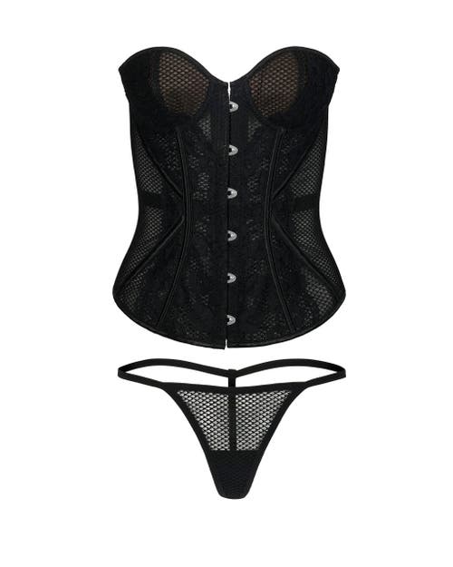 Adore Me Padma Sweetheart Corset & G-string Set In Black