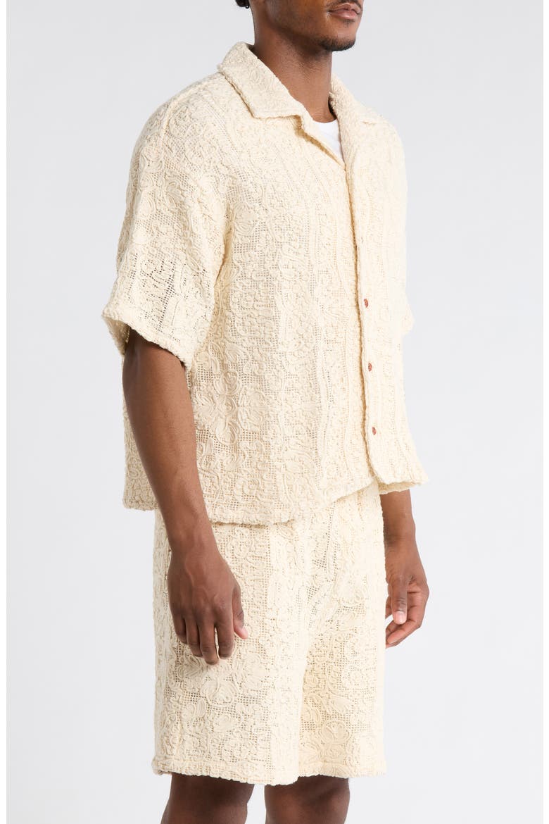 Mind Maze Cotton Blend Camp Shirt, Alternate, color, NATURAL