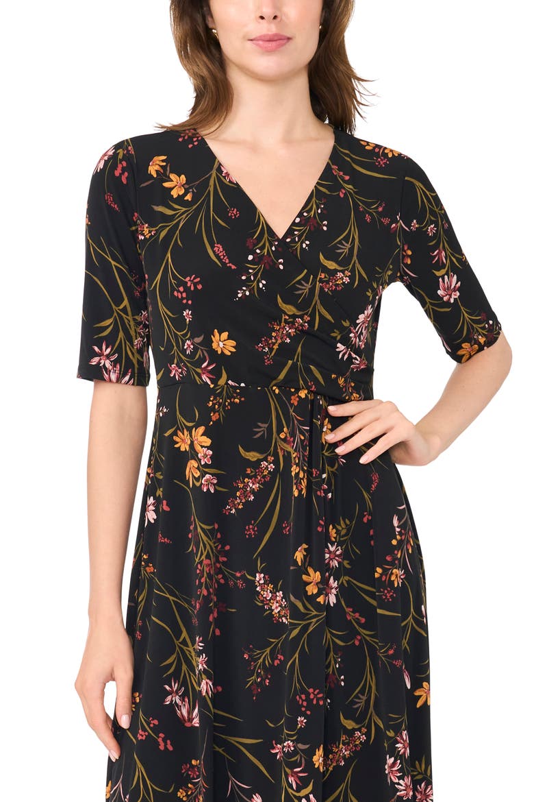 V-Neck Faux Wrap Midi Dress, Alternate, color, RICH BLACK