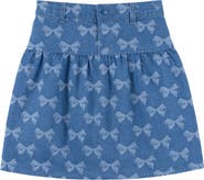 Puddles Bow Denim Fly Snap Front Elastic Back Waist Skirt
