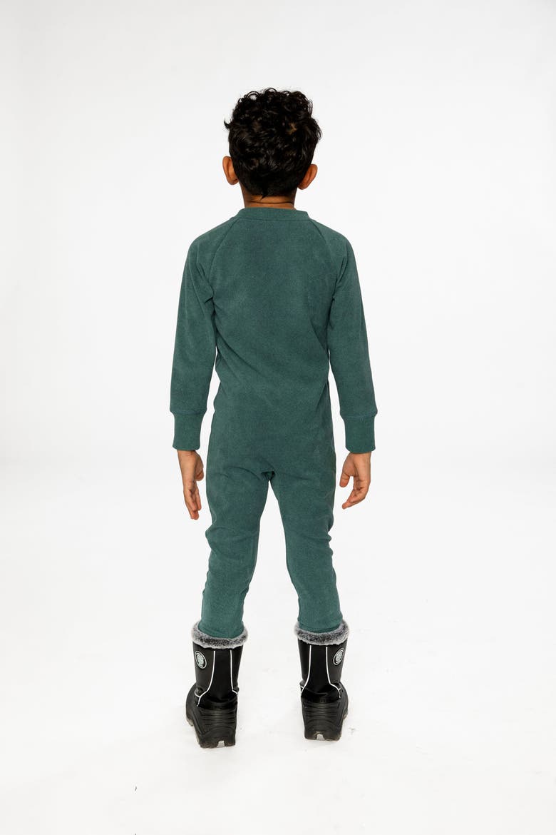One Piece Fleece Stretch Asymmetric Zipper Thermal Underwear, Alternate, color, Sage Green