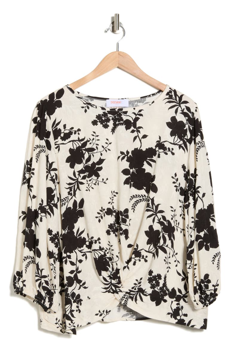 Floral Long Sleeve Twist Front Top, Alternate, color, IVORY