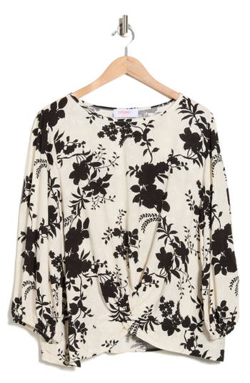 Renee C Floral Long Sleeve Twist Front Top In White
