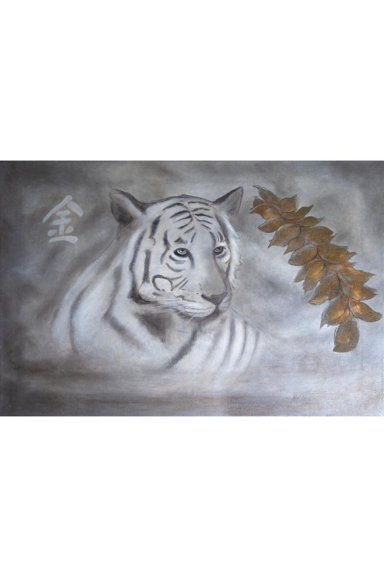 White Tiger Silk Scarf, Main, color, Grey / Silver