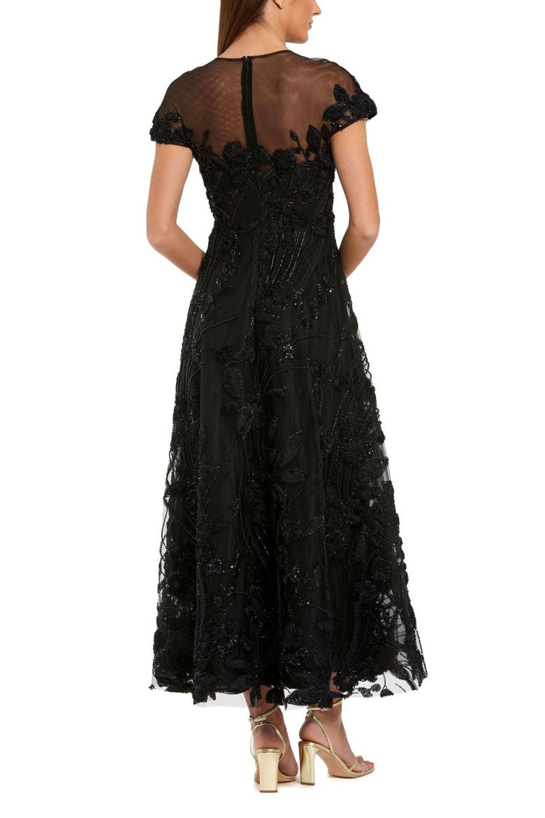 Embellished Lace Illusion Neck A-Line Midi Dress, Alternate, color, Black