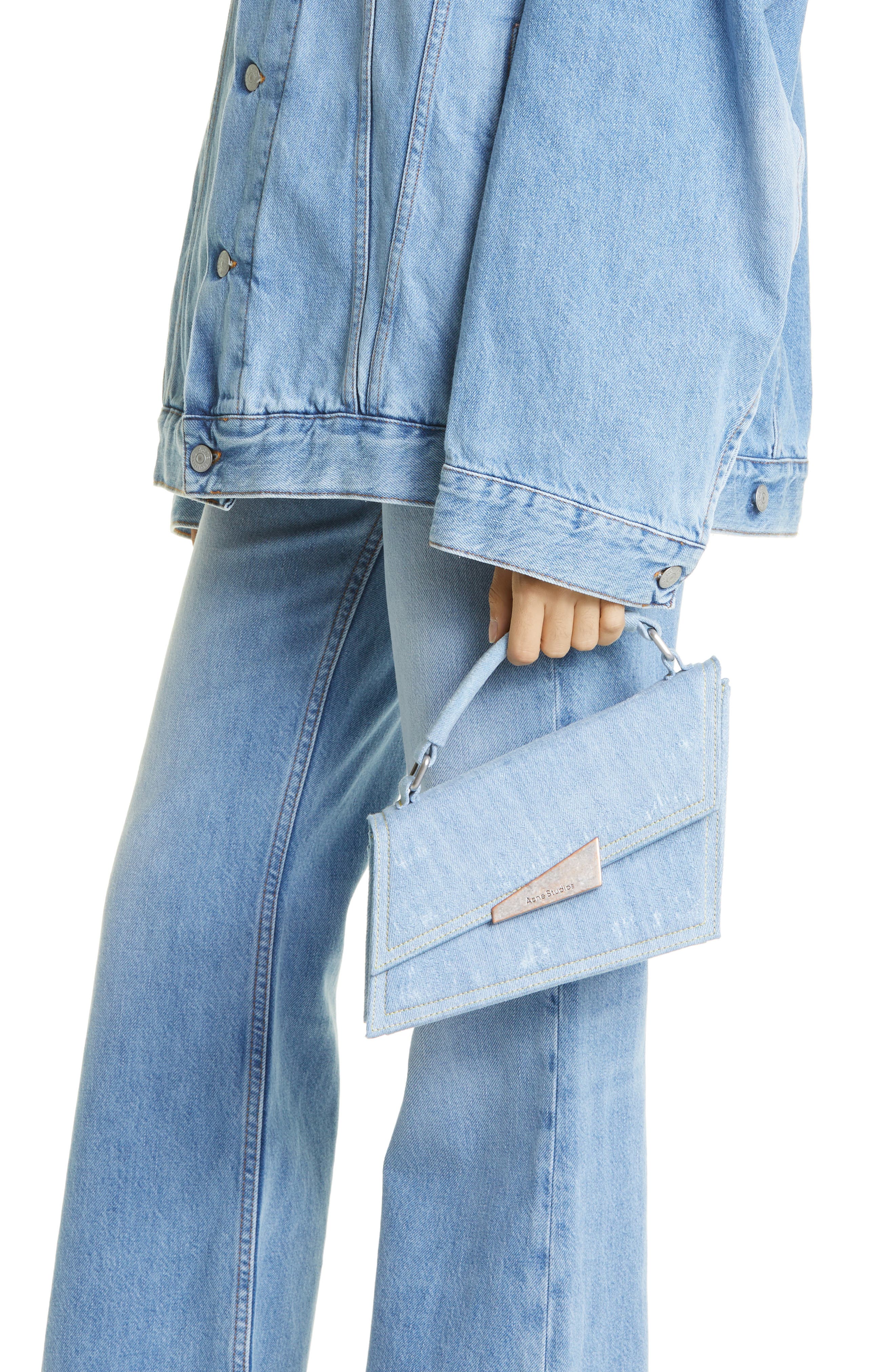 Acne Studios Mini Distortion Destroyed Denim Shoulder Bag, Alternate, color, 