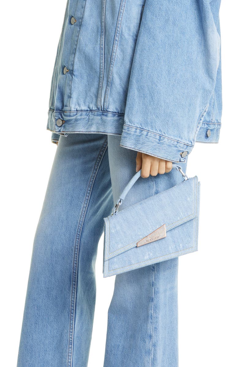 Acne Studios Mini Distortion Destroyed Denim Shoulder Bag, Alternate, color,