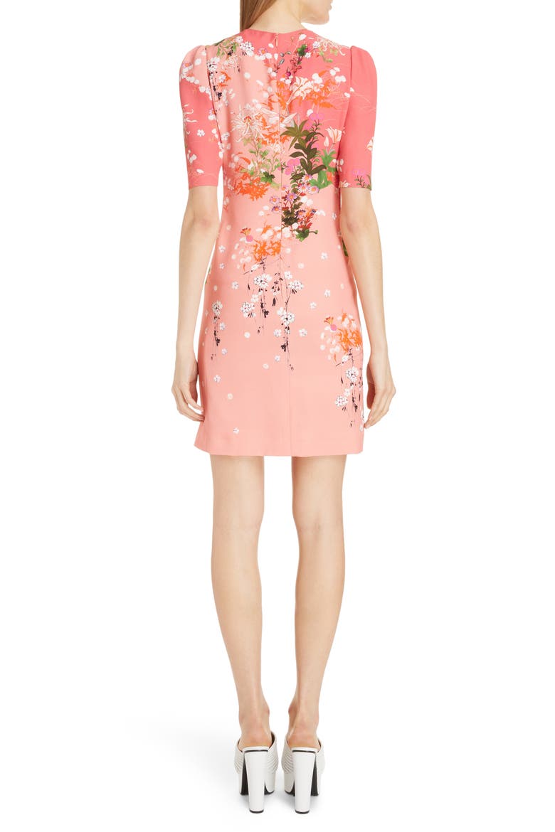 Gathered Neck Floral Print Crepe Dress, Alternate, color, DARK PINK