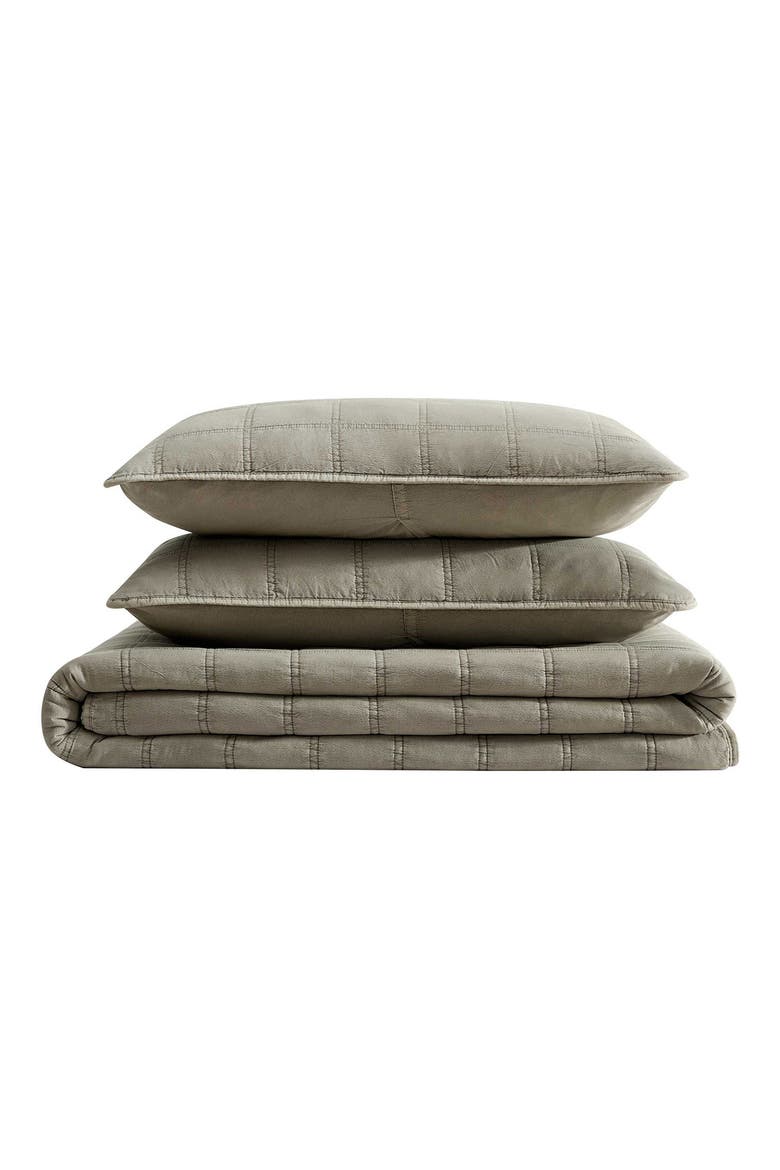 Stonewashed Solid Microfiber Quilt Set, Main, color, MEDIUM/ DARK BROWN