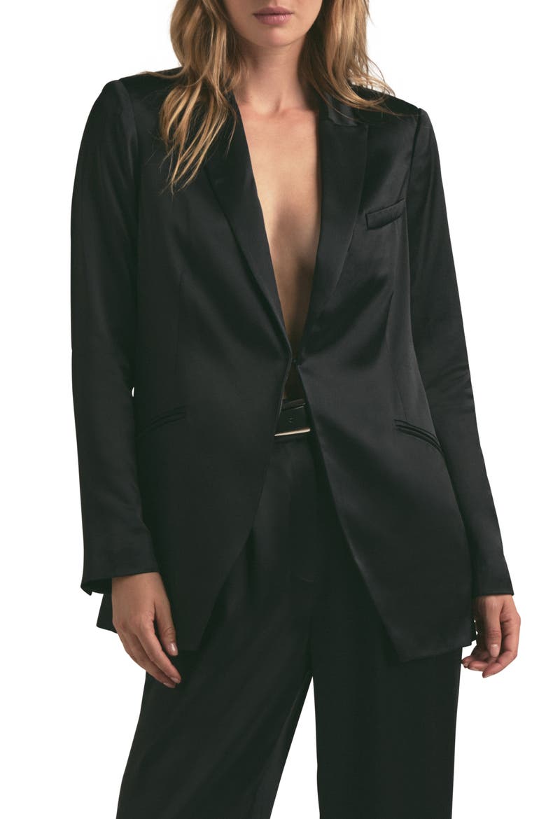 Satin Blazer, Main, color, BLACK