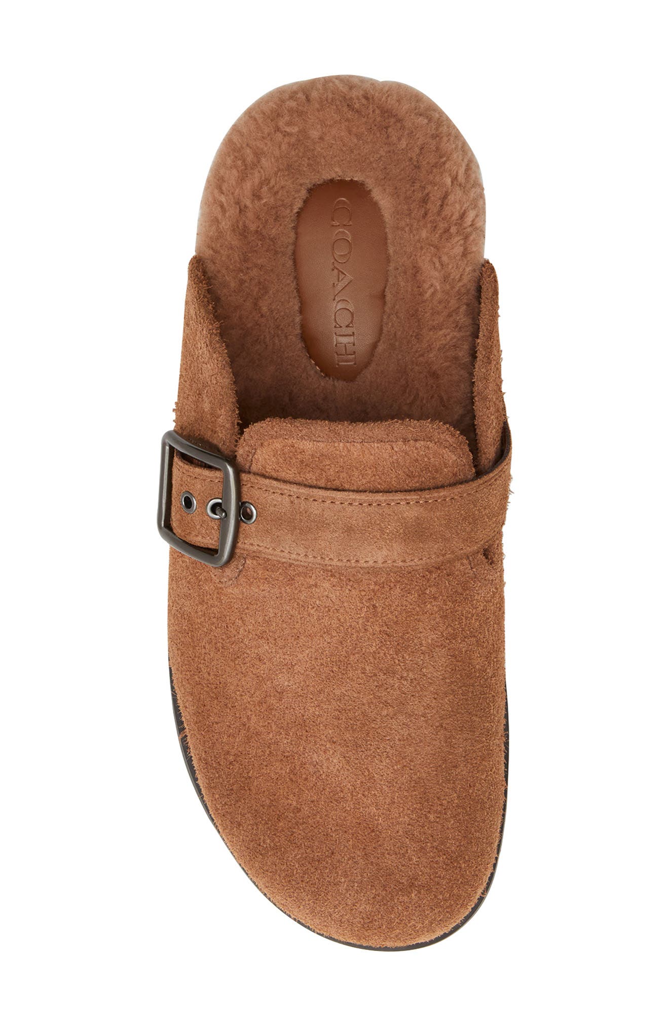COACH Faux Shearling Buckle Clog, Alternate, color, Sable