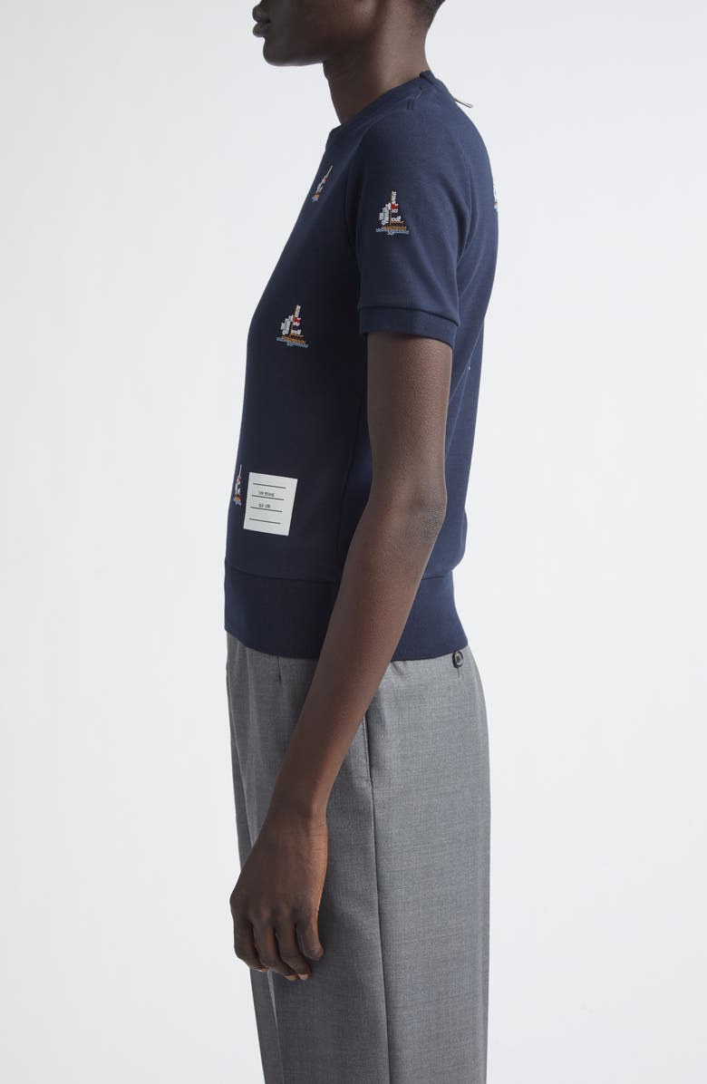 Thom Browne Sailboat Cotton Blouson T-Shirt, Alternate, color, Navy