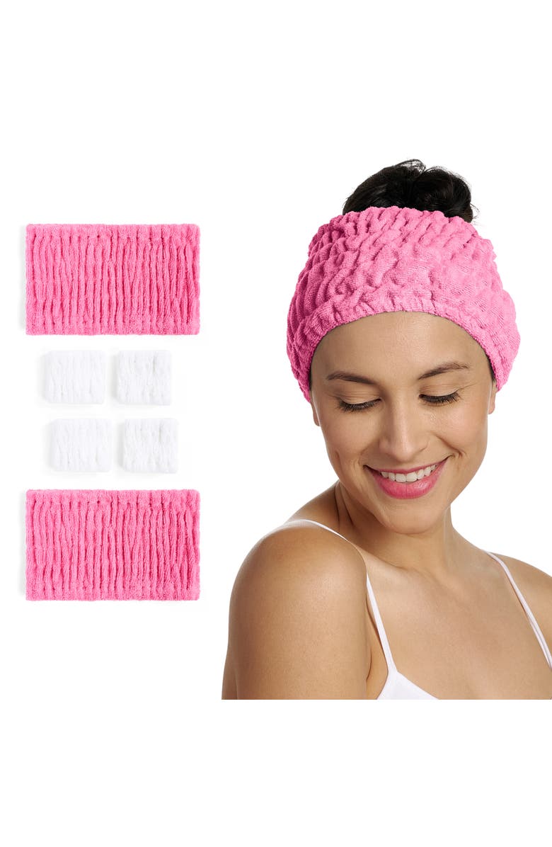 TURBIE TWIST 2 Turbie Band and 4 Turbie Wrist Bands Cotton Spa Set, Main, color, Pink