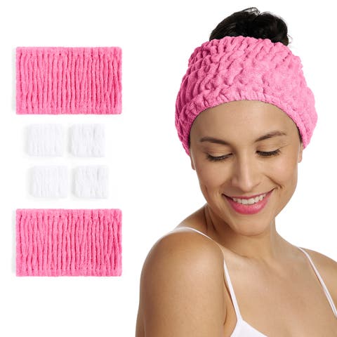 2 Turbie Band and 4 Turbie Wrist Bands Cotton Spa Set