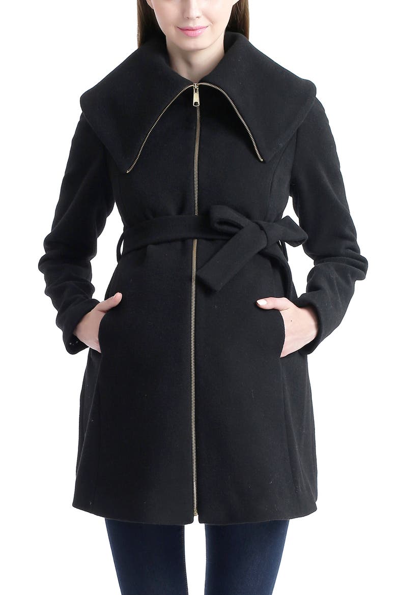 Mia High Collar Wool Blend Maternity Coat, Alternate, color, BLACK