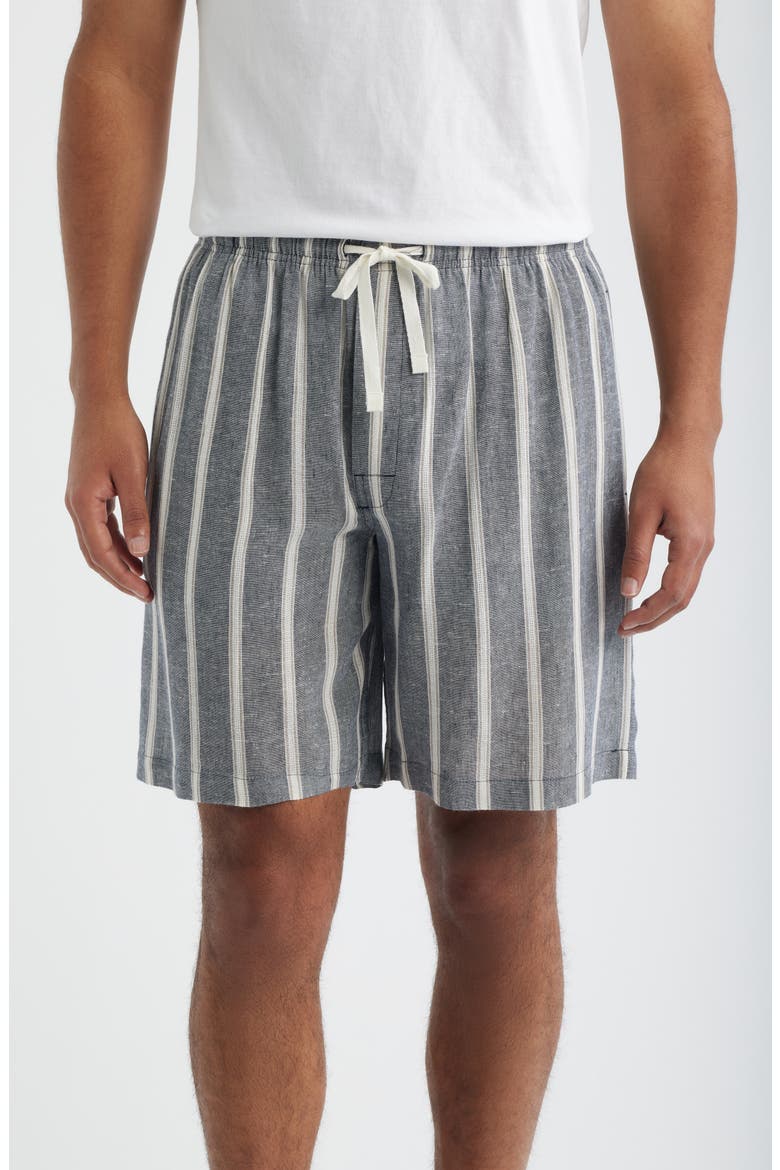 Textured Retreat Woven Cotton Drawstring Pajama Shorts, Main, color, NAVY/ BEIGE