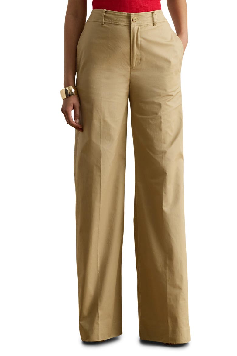 High Waist Wide Leg Cotton Twill Pants, Main, color, BIRCH TAN BEIGE