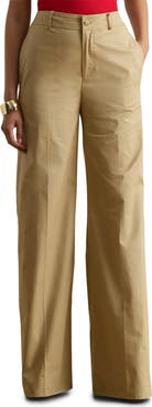 Lauren Ralph Lauren High Waist Wide Leg Cotton Twill Pants