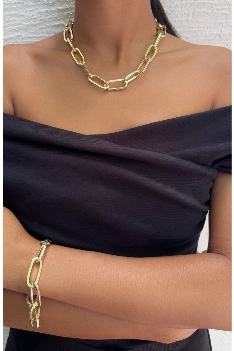 Chunky Paper Clip Chain Bracelet, Alternate, color, GOLD