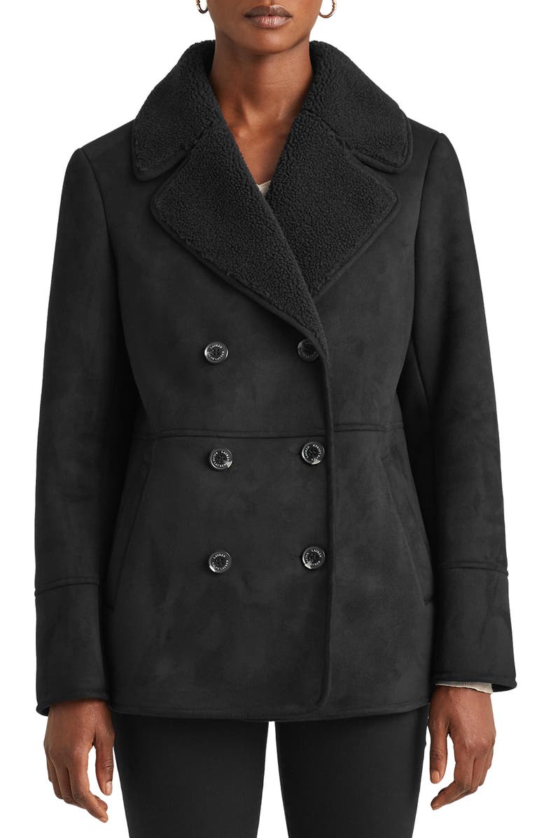 Lauren Ralph Lauren Double Breasted Faux Shearling Coat, Main, color,