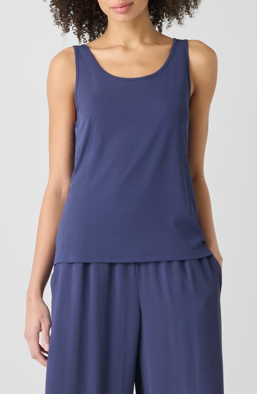 Eileen Fisher Scoop Neck Slim Fit Silk Tank Top In Bluette