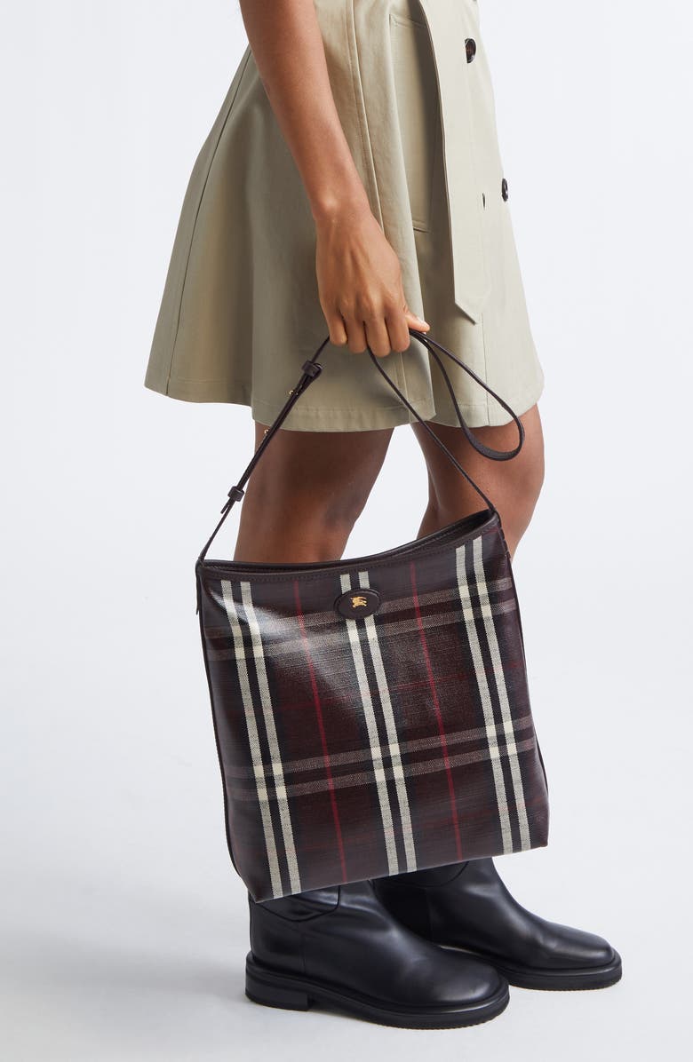 Burberry Small Highlands Coated Canvas Crossbody Bag, Alternate, color, Mahogany