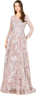LARA New York Long Sleeve, Illusion Neck Gown