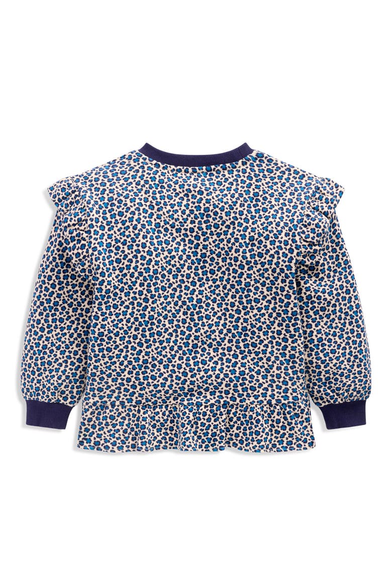 Kids' Leopard Print Frill Sweatshirt, Alternate, color, CALICO WHITE/ BLUE LEOPARD