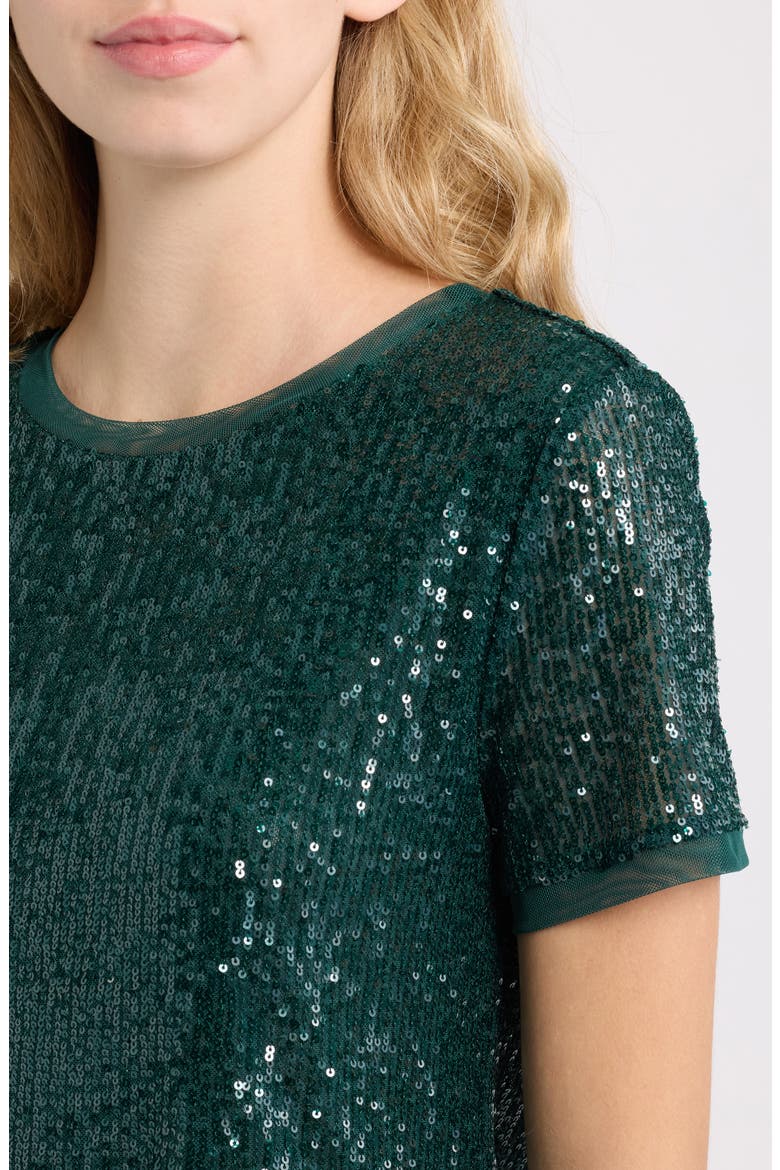 Sequined Short Sleeve T-Shirt, Alternate, color, PINE FOREST