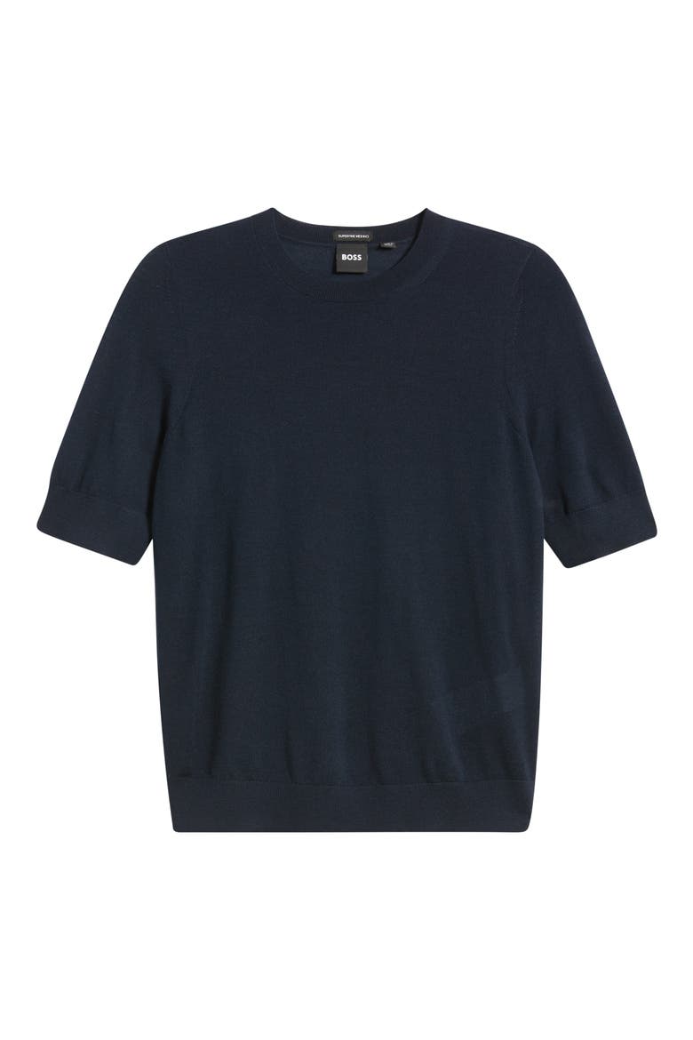 Farbella Short Sleeve Virgin Wool Sweater, Alternate, color, DK BU