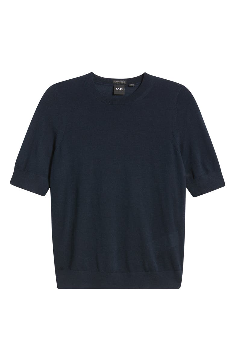 BOSS Farbella Short Sleeve Virgin Wool Sweater, Alternate, color, Sky Captain