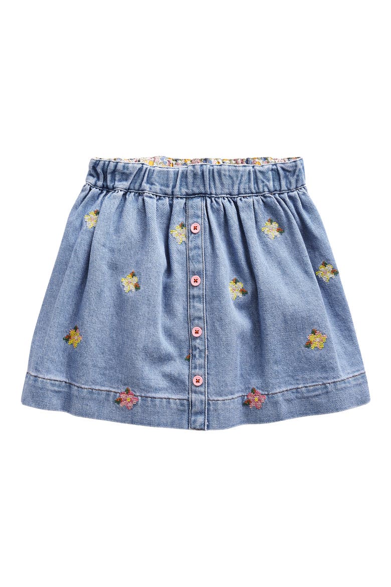 Kids' Embroidered Cotton Denim Skirt, Main, color, GREEN OLIVE