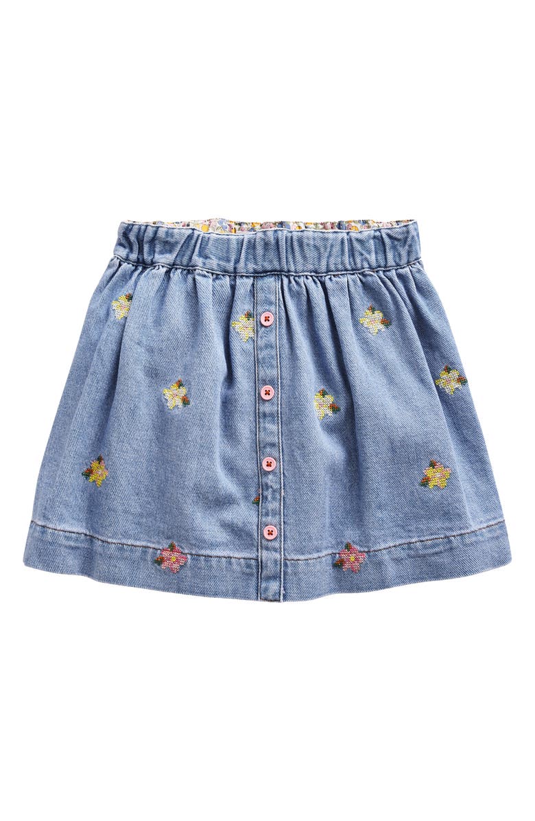 Mini Boden Kids' Embroidered Cotton Denim Skirt, Main, color, 