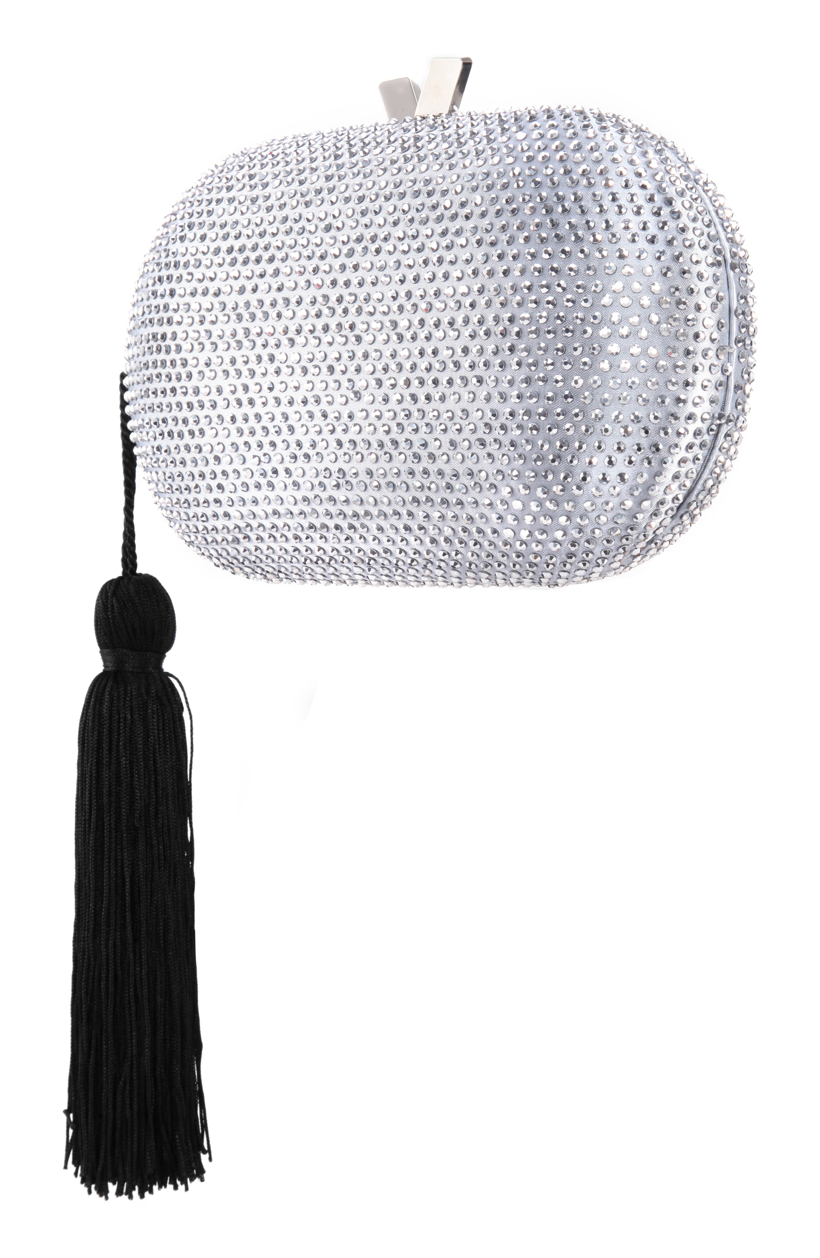 Oval Minaudière with Tassel, Alternate, color, SILVER