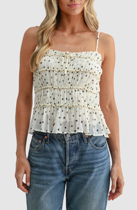 Polka Dot Sleeveless Peplum Top