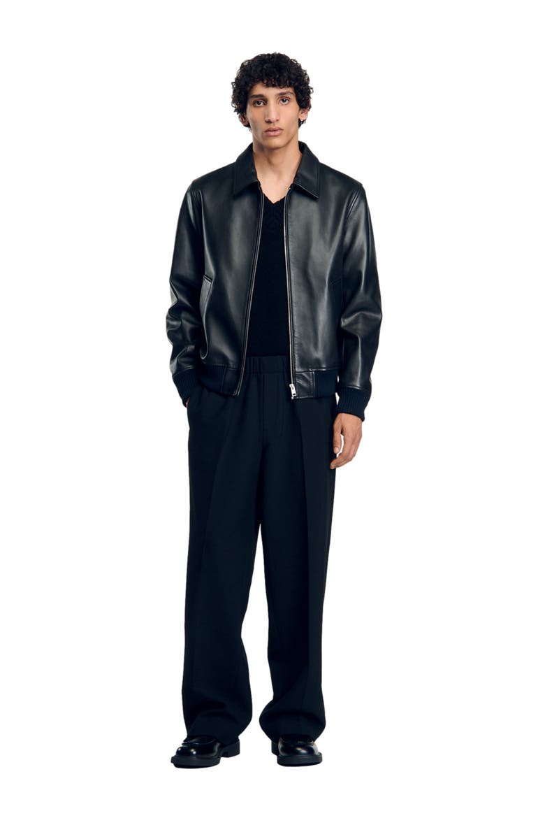 Plain leather jacket, Alternate, color, Black